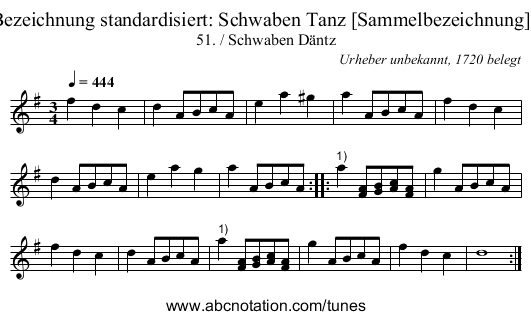 Bezeichnung standardisiert: Schwaben Tanz [Sammelbezeichnung];; - staff notation