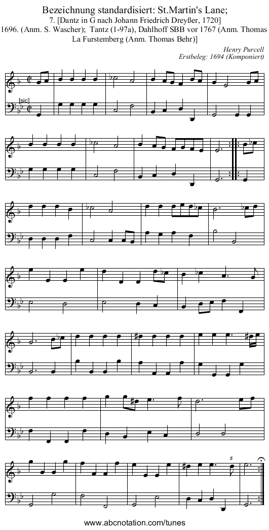 Bezeichnung standardisiert: St.Martin's Lane; - staff notation