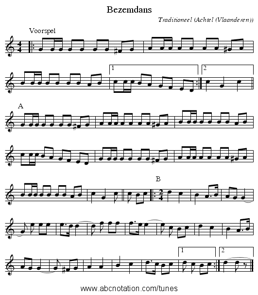 Bezemdans - staff notation