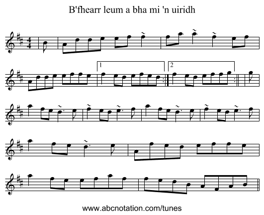 B'fhearr leum a bha mi 'n uiridh - staff notation