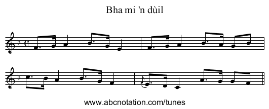 Bha mi 'n dùil - staff notation