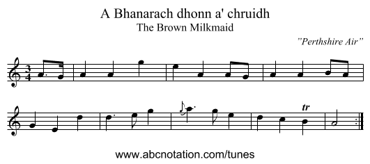 Bhanarach dhonn a' chruidh, A - staff notation
