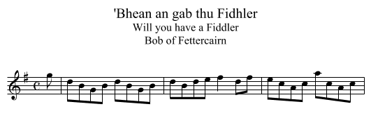 'Bhean an gab thu Fidhler - staff notation