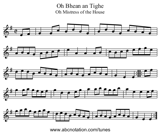 Bhean an Tighe, Oh - staff notation