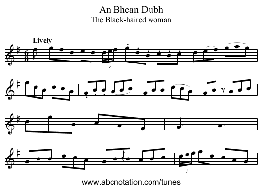 Bhean Dubh, An - staff notation