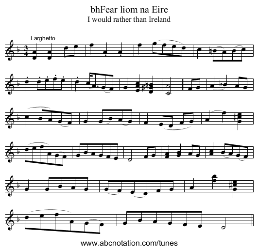 bhFear liom na Eire - staff notation