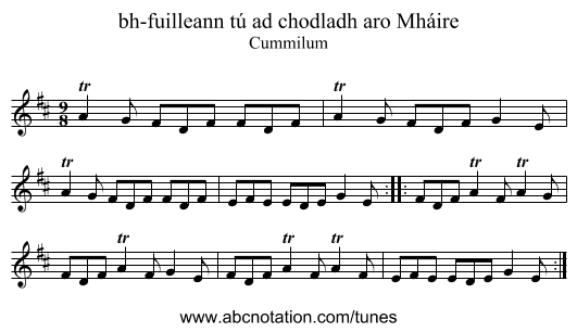 bh-fuilleann tú ad chodladh aro Mháire - staff notation
