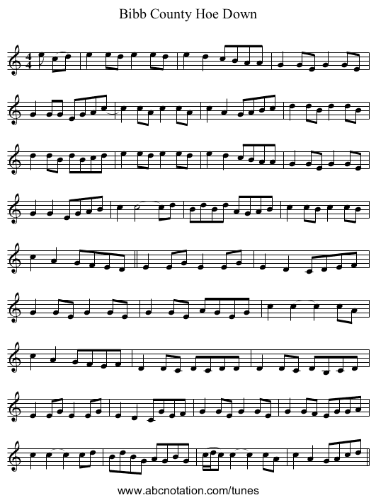 Bibb County Hoe Down - staff notation