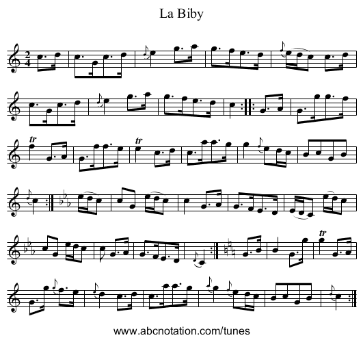Biby, La - staff notation