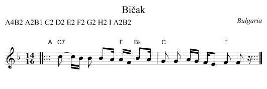 Bičak - staff notation