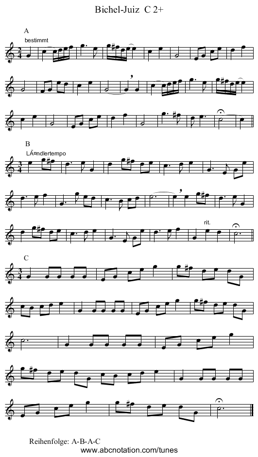 Bichel-Juiz  C 2+ - staff notation