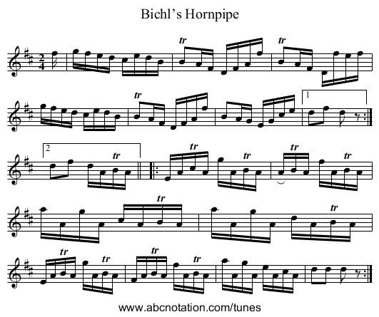 Bichl’s Hornpipe - staff notation