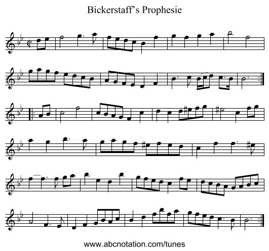 Bickerstaff’s Prophesie - staff notation
