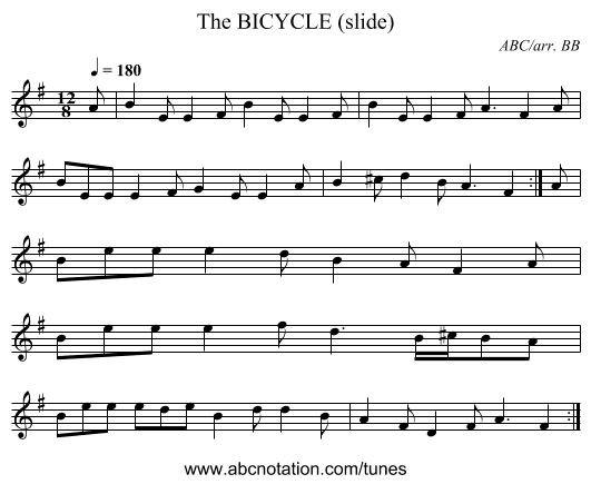 BICYCLE (slide), The - staff notation