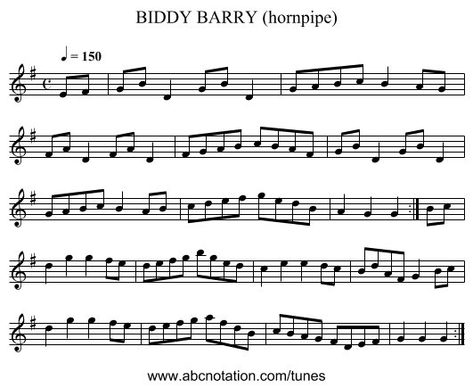 BIDDY BARRY (hornpipe) - staff notation