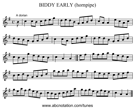 BIDDY EARLY (hornpipe) - staff notation