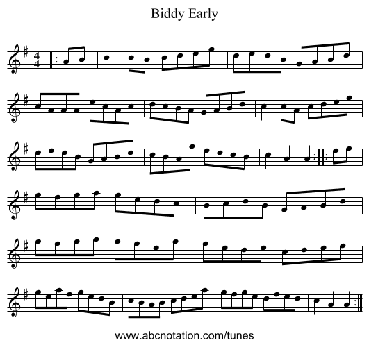 Biddy Early - staff notation