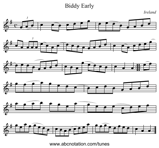 Biddy Early - staff notation