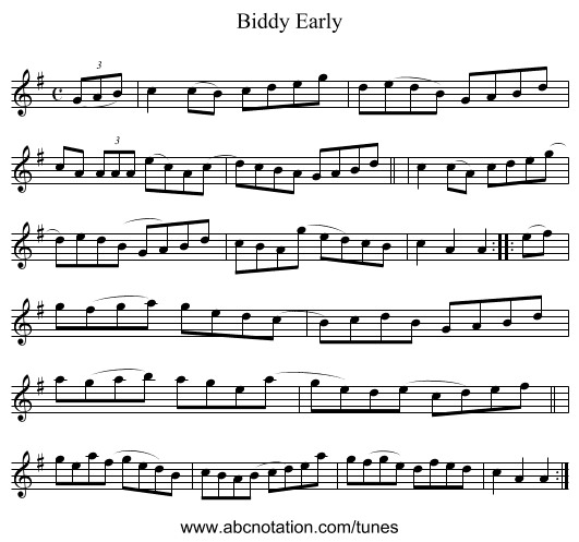 Biddy Early - staff notation