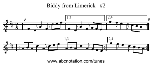Biddy from Limerick   #2 - staff notation