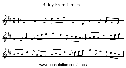 Biddy From Limerick - staff notation