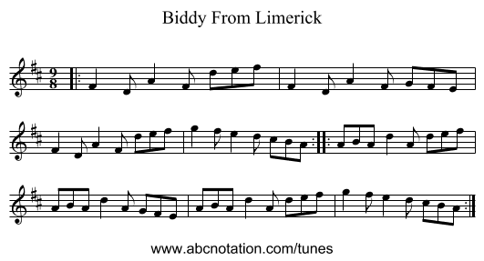 Biddy From Limerick - staff notation