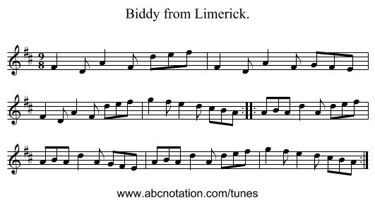 Biddy from Limerick. - staff notation
