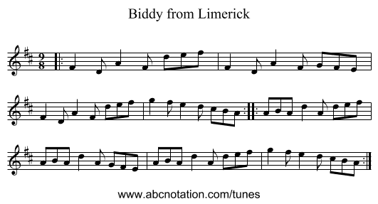 Biddy from Limerick - staff notation