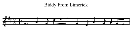 Biddy From Limerick - staff notation
