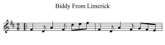 Biddy From Limerick - staff notation