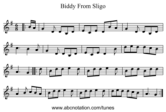 Biddy From Sligo - staff notation