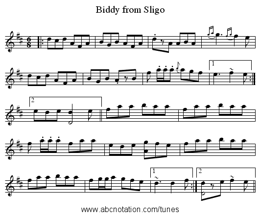 Biddy from Sligo - staff notation