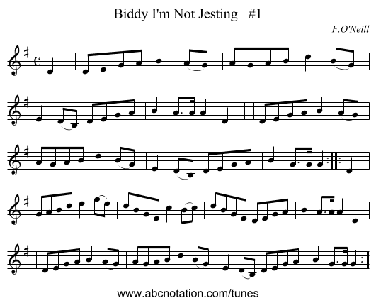 Biddy I'm Not Jesting   #1 - staff notation