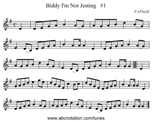Biddy I'm Not Jesting   #1 - staff notation