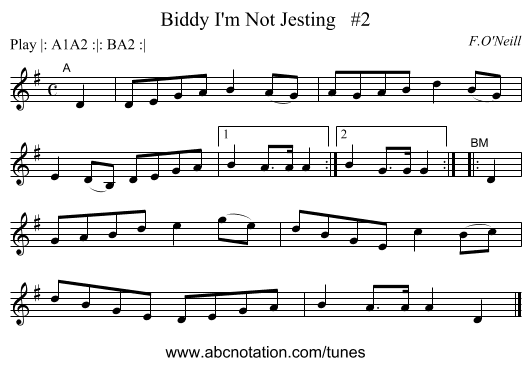 Biddy I'm Not Jesting   #2 - staff notation