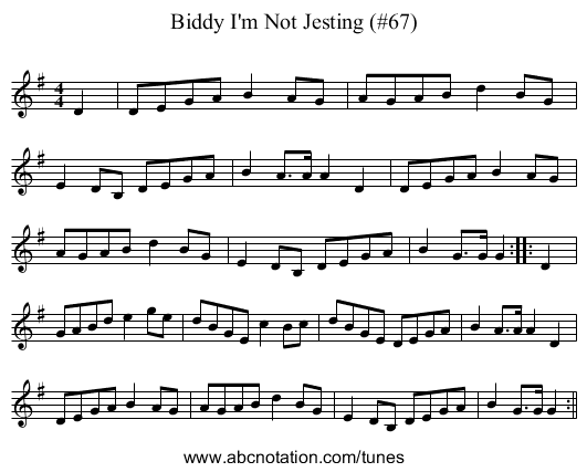 Biddy I'm Not Jesting (#67) - staff notation