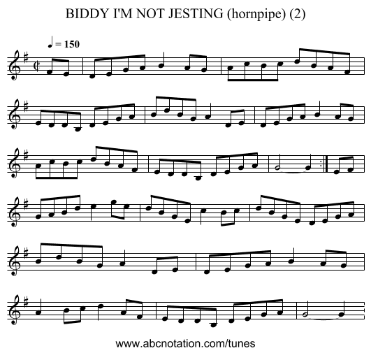 BIDDY I'M NOT JESTING (hornpipe) (2) - staff notation