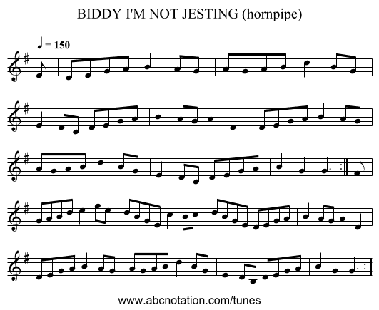 BIDDY I'M NOT JESTING (hornpipe) - staff notation