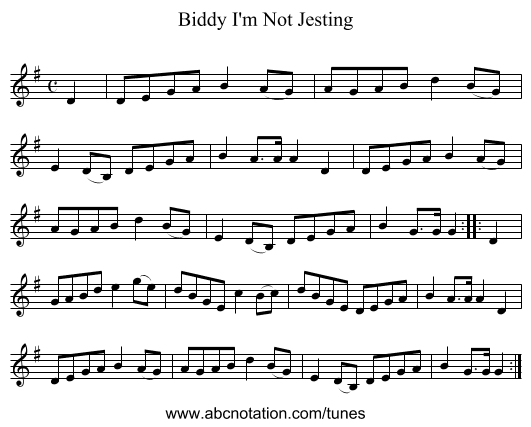 Biddy I'm Not Jesting - staff notation
