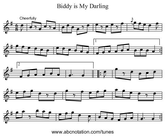 Biddy is My Darling - staff notation