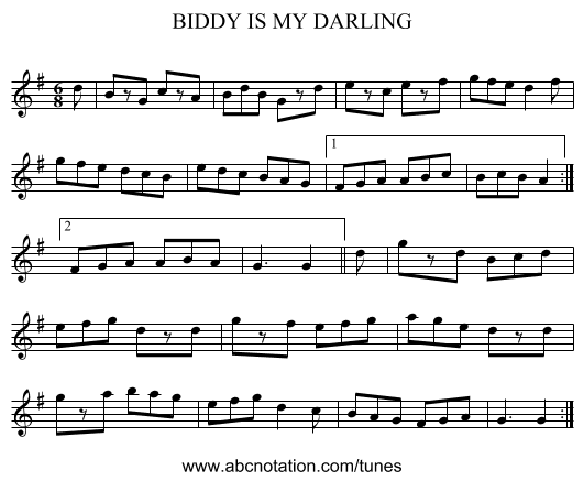 BIDDY IS MY DARLING - staff notation