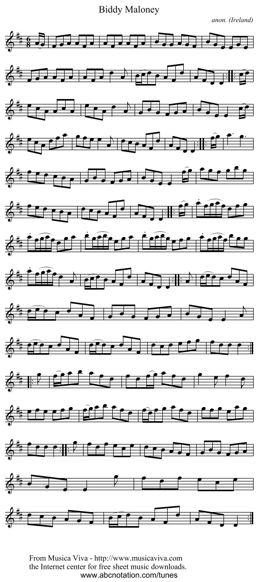 Biddy Maloney - staff notation