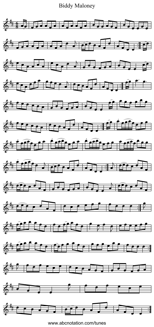 Biddy Maloney - staff notation