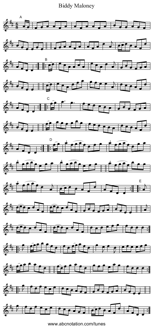 Biddy Maloney - staff notation
