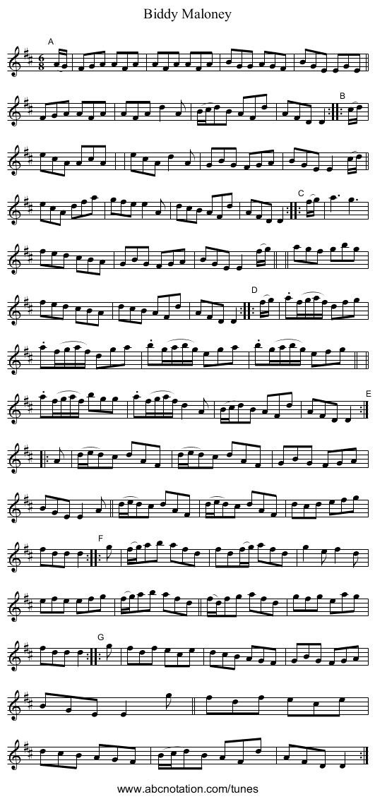 Biddy Maloney - staff notation