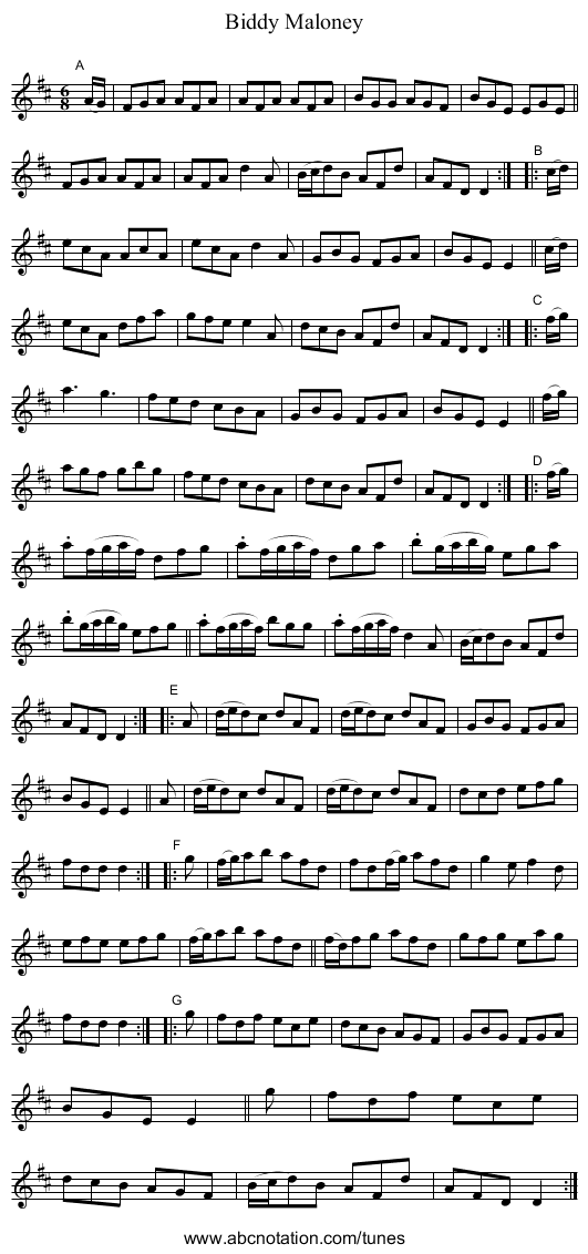 Biddy Maloney - staff notation