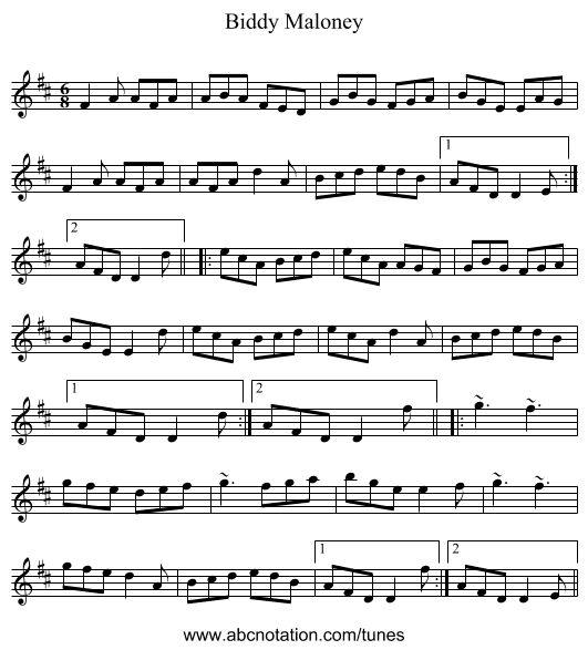 Biddy Maloney - staff notation