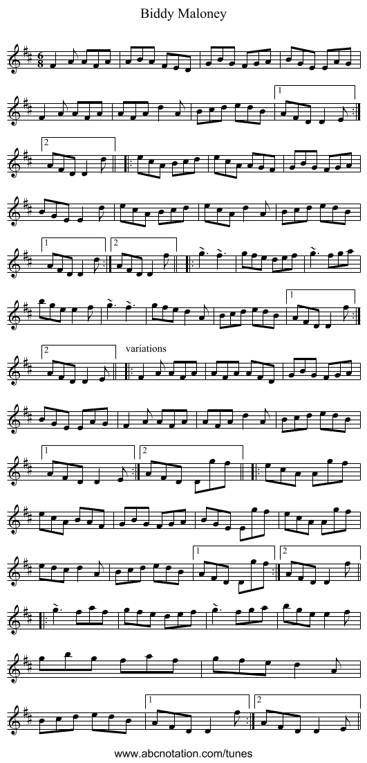 Biddy Maloney - staff notation