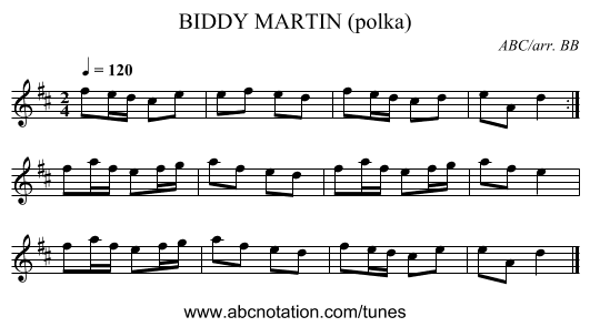 BIDDY MARTIN (polka) - staff notation