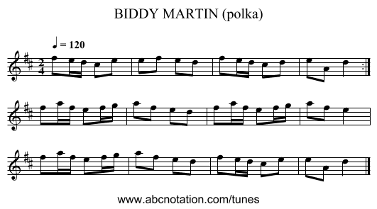 BIDDY MARTIN (polka) - staff notation
